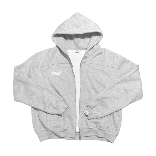 EMBROIDERED ZIPPER HOODIE [GREY]