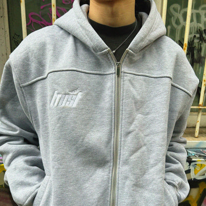 EMBROIDERED ZIPPER HOODIE [GREY]