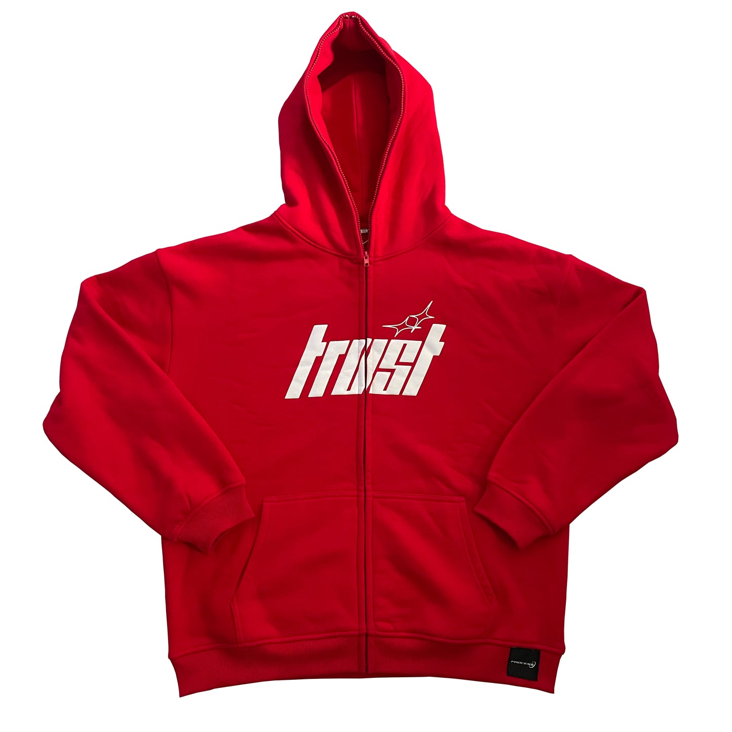 TRUST FUL ZIPPER PUFF PRINT HOODIE [RED]