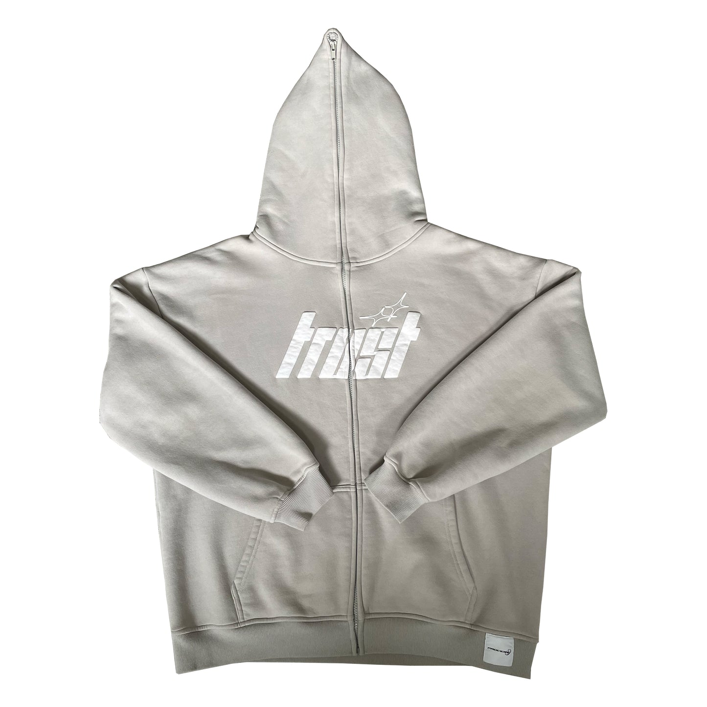 TRUST FULL ZIPPER PUFF PRINT HOODIE [GREY]