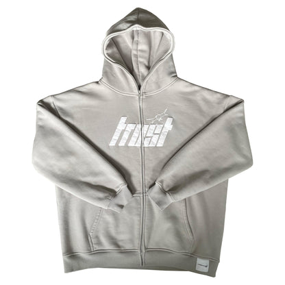 TRUST FULL ZIPPER PUFF PRINT HOODIE [GREY]